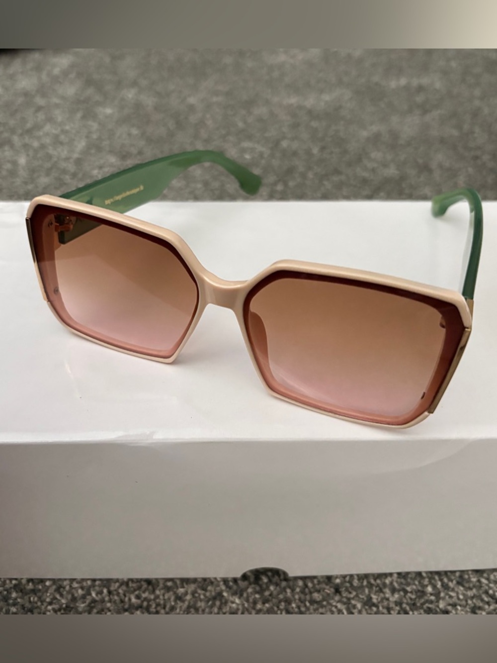 Pink Gradient Square Sunglasses with Green Temples - Women Accessories